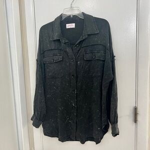 Jess Lea Long Sleeve Button Down Women's Top Distress Charcoal Size XL